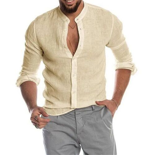 S-5XL!2023 Summer New Mens Solid Color Linen Casual Shirt C