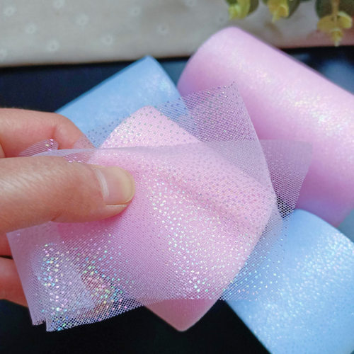 6cm*5Yards Symphony Silver Dot Mesh Curly Rainbow Tulle Bow