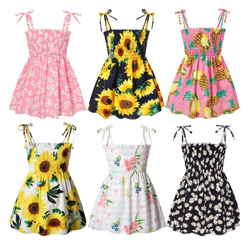 1-6 Years Baby Girls Sleeveless Flower Print Sundress Kids C