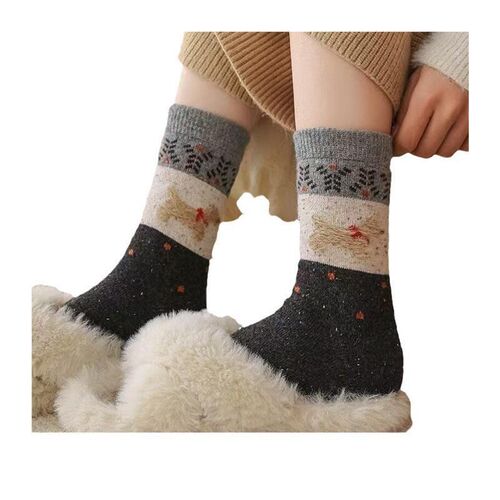 Japanese Style Autumn Winter Women Wool Socks Clay-colored C