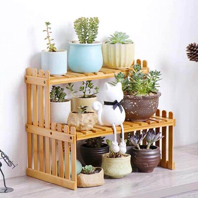 Plant Shelf Flower Display Stand Bamboo Wood Storage Rack Ga