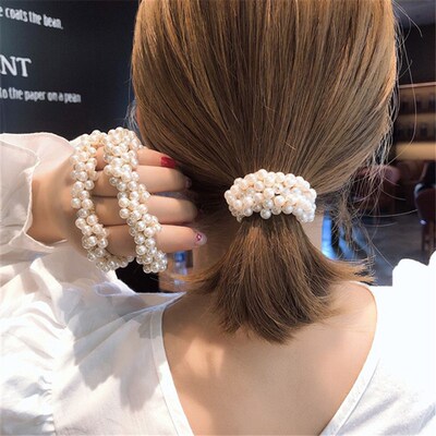6 Colors Woman Elegant Pearl Hair Ties Beads Girls Scrunchie