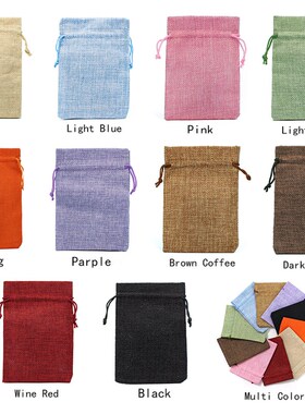 50Pcs/Lot Drawstring Natural Burlap Bag Jute Gift Bags Multi
