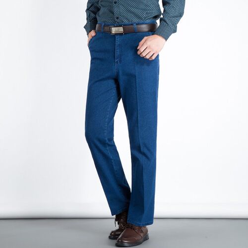Jeans Mens High Waist Straight Loose Elastic Middle-aged Lo