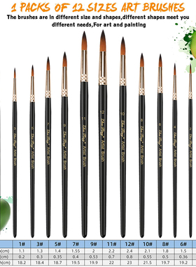 12pcs Paint Brushes Set Professional Paint Brush Round Point