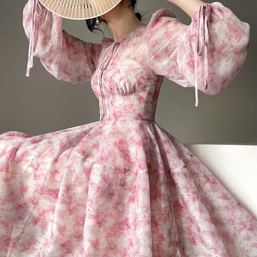 Aotvotee Print Prink Dress for Women  New High Wiasted