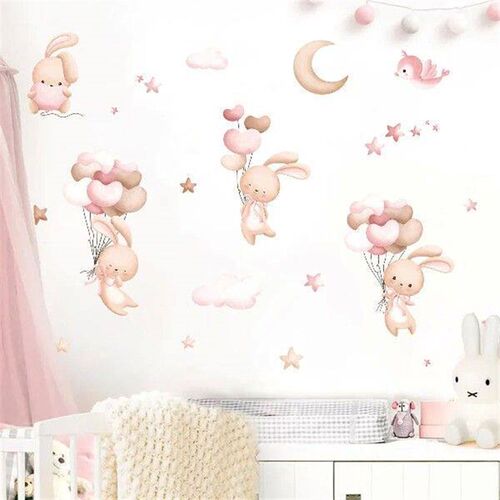 Cute Rabbit Balloon Wall Stickers for Girls Room Baby