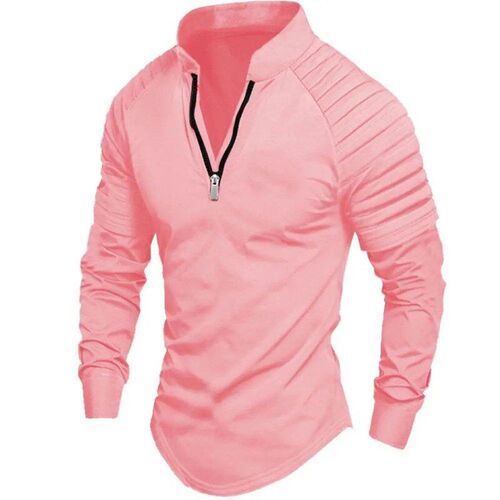 Mens long-sleeved polo shirt zipper standing collar arm ple