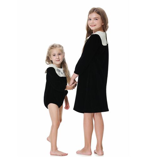 AS Bib Velour Embroidery Girl Dress Baby Romper Elegant Girl