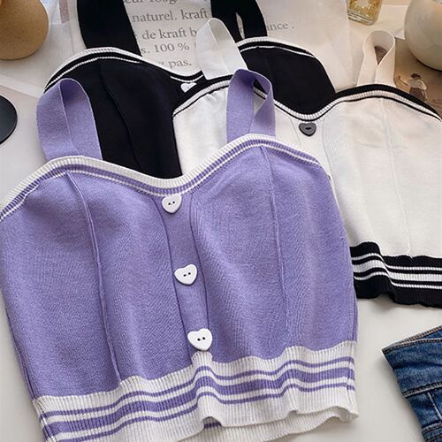 Heliar Women Cute ops With Buttons Knitted Crop ops Ladies C