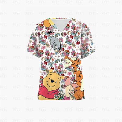 Summer Workwear Scrubs Ladies Printed  Winnie the Pooh Carto