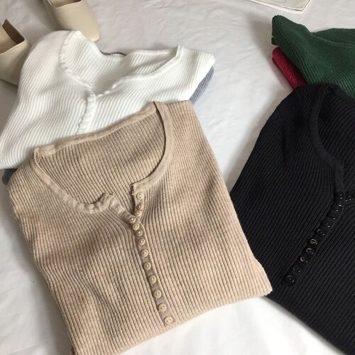 New Retro Slim V Neck Tight Fitting Pullover Inner Sweater