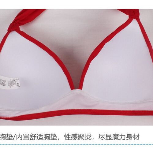 Pleated Bikini Red Top Navy Blue With White Dots Bottom Wome