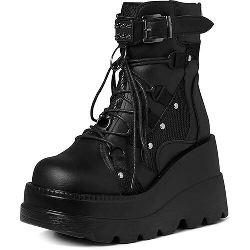 Women Goth Copl Wedge Combat Ankle Boot Fahion Stylih Punk
