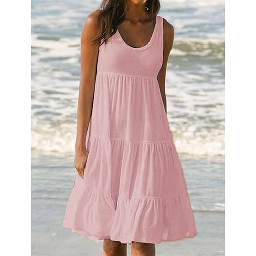 Women Boho Beach Dress Summer Spaghetti Strap Solid Color