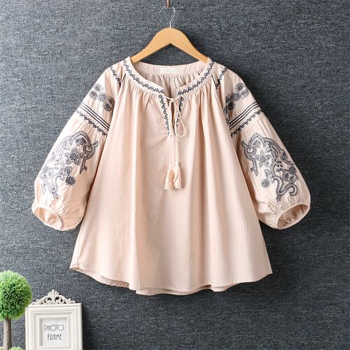 Women Summer Ethnic Vintage Mexico Boho Style O-Neck Lantern