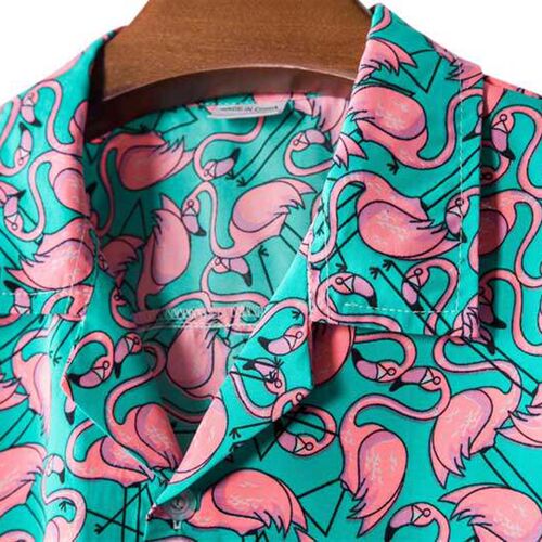 Stylish Flamingo Print Hawaiian Aloha Shirt Men 2021 Summer