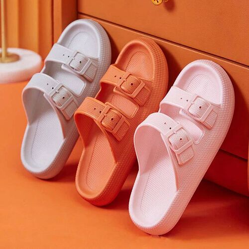 Fashion Buckle Thick Platform Slippers Women Home Soft Sole