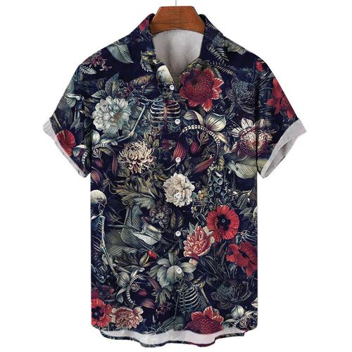 2023 Hawaiian Mens 3D Printed Shirt Summer Skull Head Retro