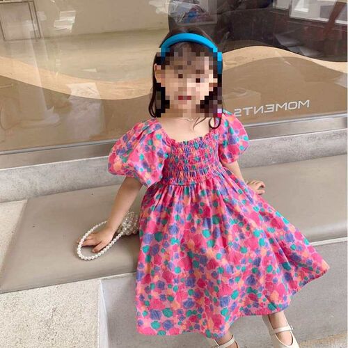 Girls Skirt Flower Crumple Lace-Up Dress Princess Dress 23