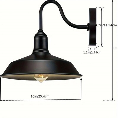 Vintage Gooseneck Barn Wall Lamp - Matte Black, Outdoor Wall
