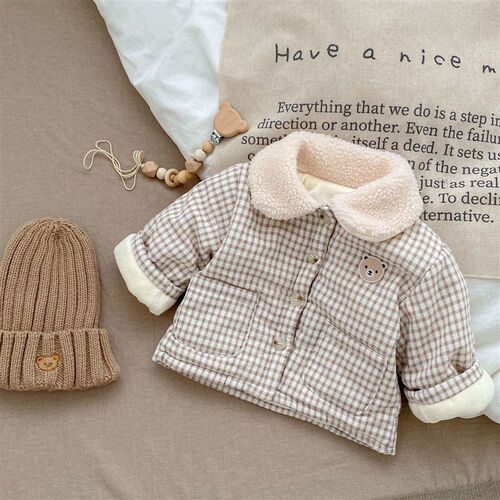 Baby Winter Coat Infant Baby Girls Boys Plaid Bear Quilted W