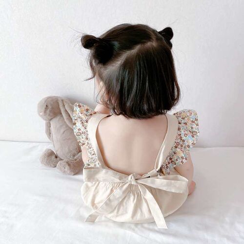 Baby Summer Female Baby Floral Short-sleeved Wrap Fat Suit O