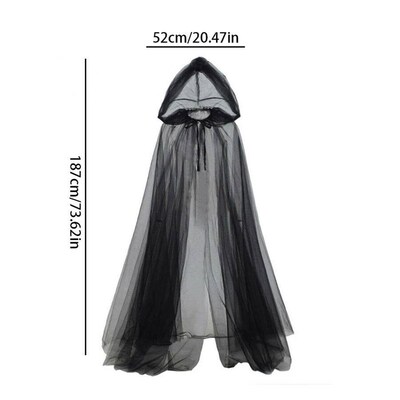 Black Bridal Shawl Witch Vampire Copl Cloak Halloween Double