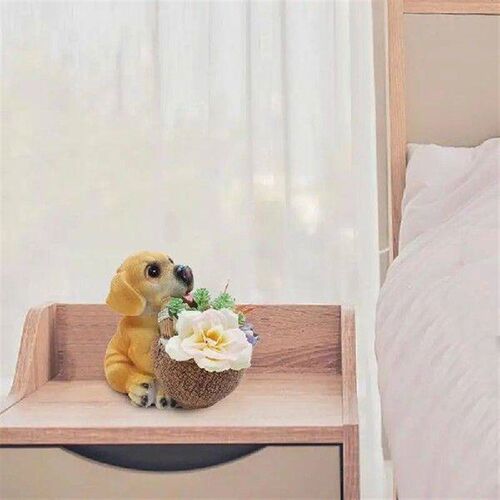 Sitting Dog Holding Basket Entrance Key Dog Storage Basket