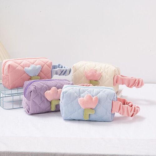 1 Set Solid Color Flower Makeup Bag Set Zipper Large Soft Co