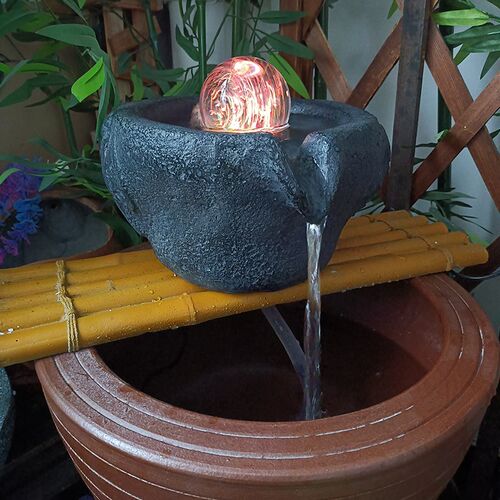 仿真石臼石磨转运水晶球流水造景过滤水缸古法养鱼树脂材质摆件