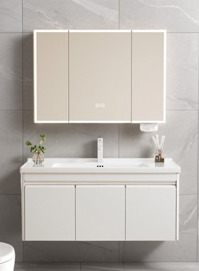 现代不锈钢浴室柜陶瓷一体盆卫生间洗漱台洗手洗脸盆组合智能镜柜