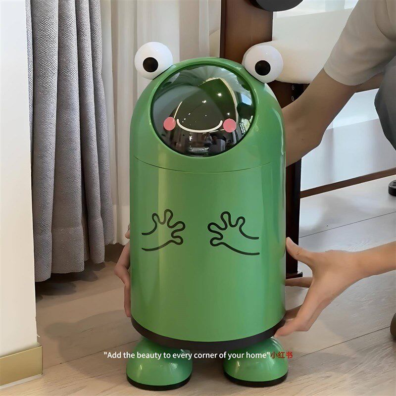 青蛙站立垃圾桶家用大容量双层带盖子卫生筒卧室儿童房可爱童趣纸