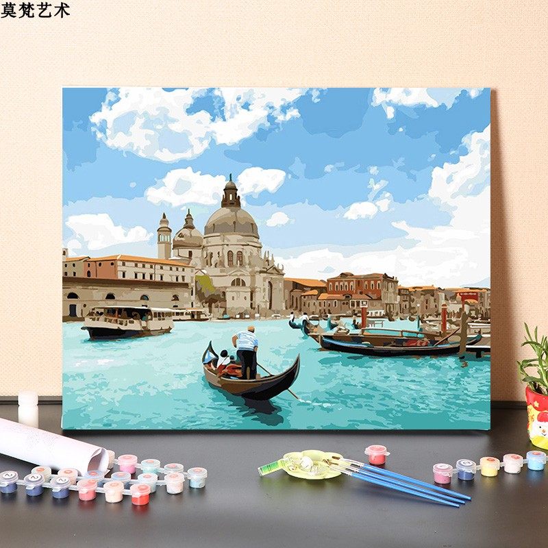 数字油画diy手工填色亚得里亚海明珠风景手绘消磨时间涂色油彩画