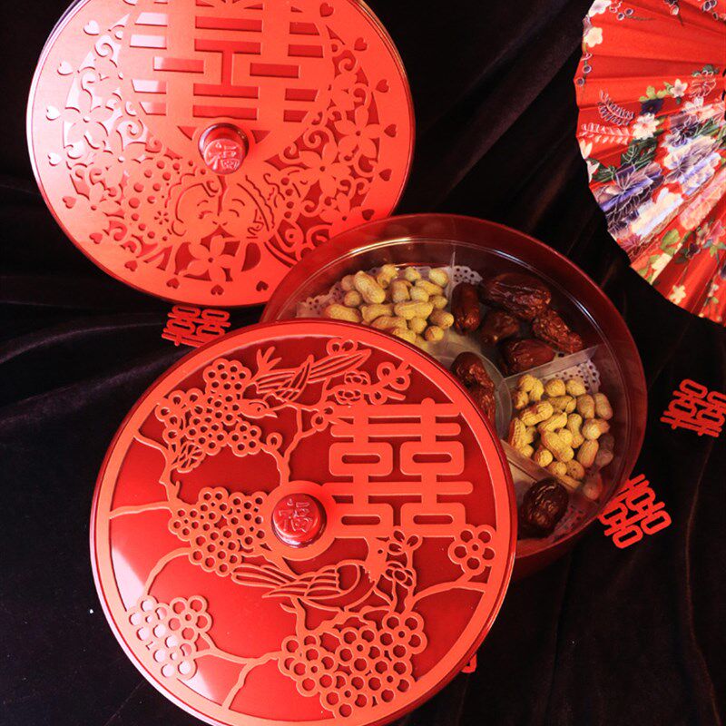 结婚喜庆用品果盒婚庆喜糖盒客厅红色喜庆创意分格瓜子茶盘果盘