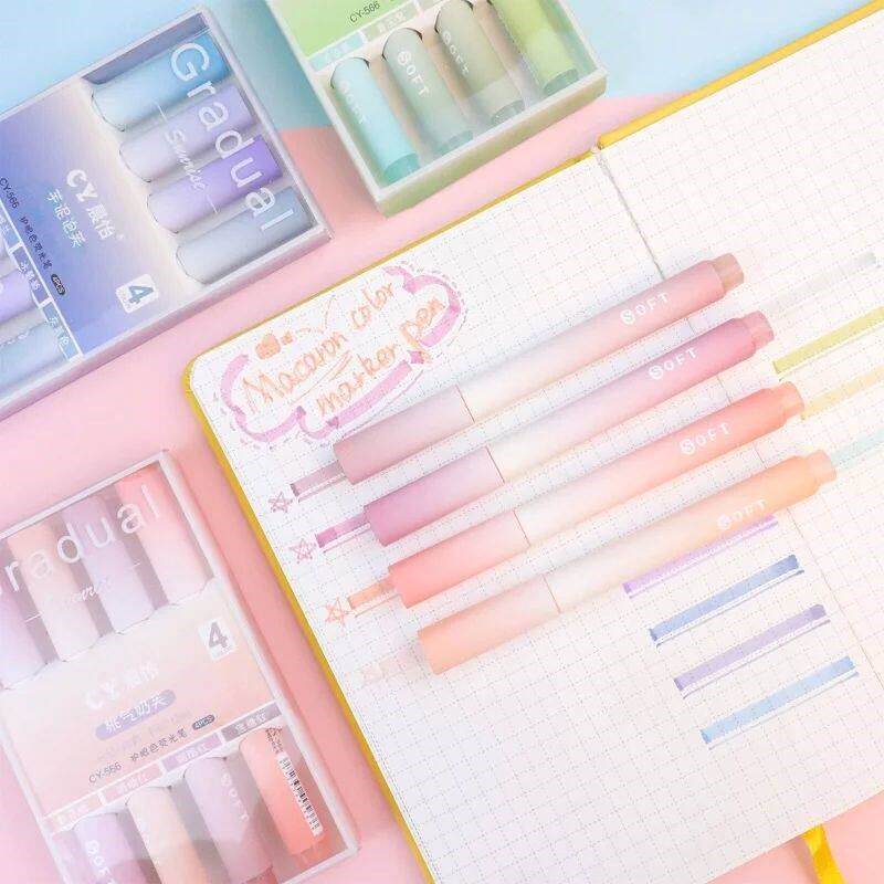 4pcs/Box Highlighter Pen Kawaii Markers Multifunctional Colo图片