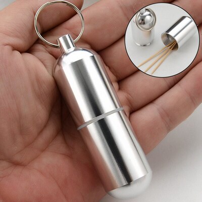 New Key Chain Medicine Pill Bottle Box Aluminum Storage Case