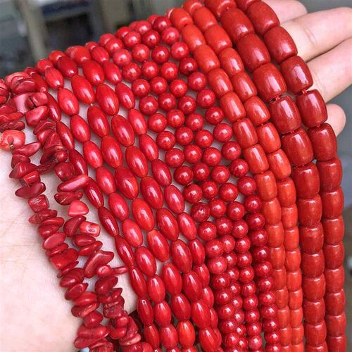 Natural Red Coral Bead Irregular Chip Drum Drop Rice Round L