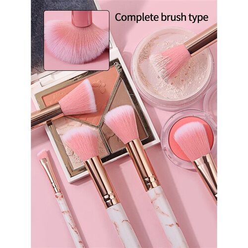 14PCS pink set with 10 marble makeup brushes +3pcs setting