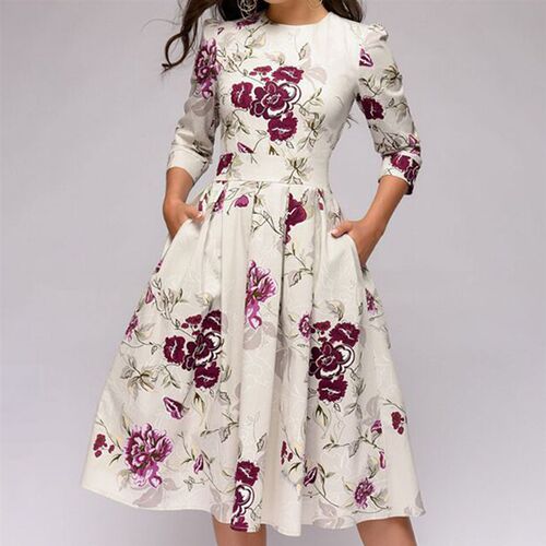 Fashion Women Dress Elegant Fashion Floral Print / Sleeve