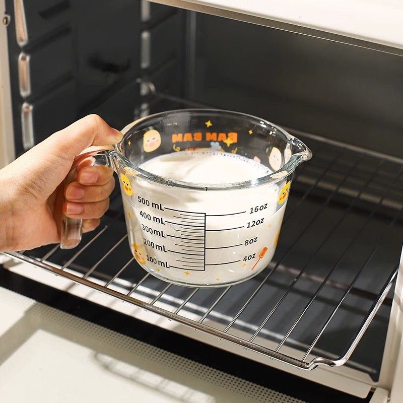可爱卡通玻璃量杯带刻度大容量儿童牛奶杯早餐杯烘焙打蛋杯子家用
