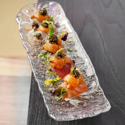 时尚长条玻璃装和牛肉烤肉冷菜盘日料刺身碟饭店火锅意境特色餐具