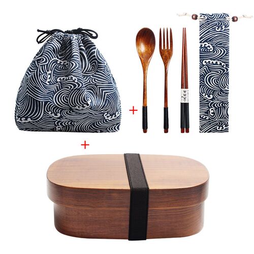 Wooden Lunch Box Picnic  Japanese Bento Box for School Kids