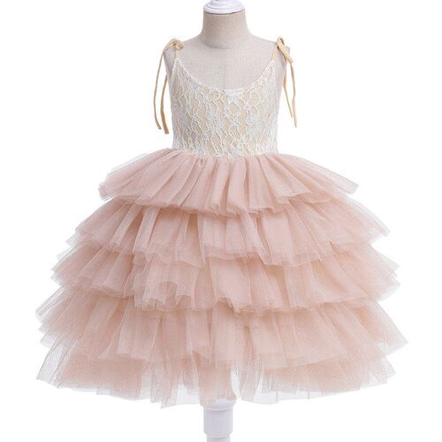 Summer Girls Sleeveless Strap Princess Dress Kids Lace Flowe