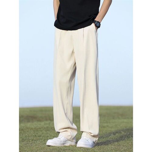 Summer Korean Mens Pants Light&Thin Polyester Elastic Waist