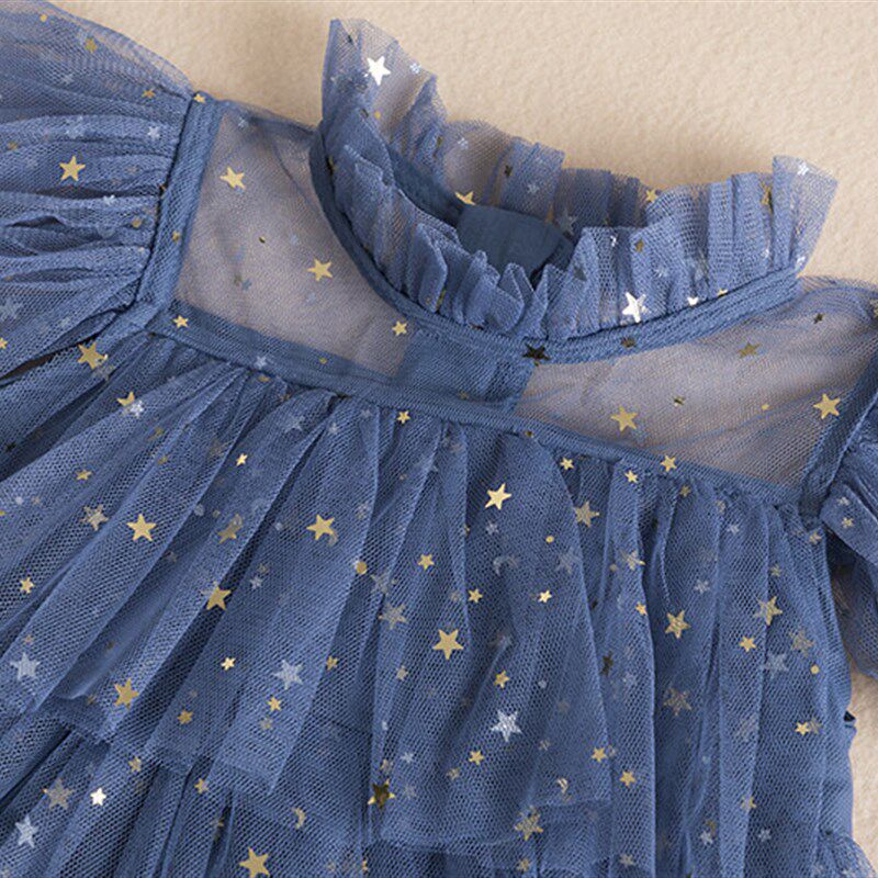 Summer Layers Cake Dress For Girls Star Ruffy Sleeve Tulle T图片