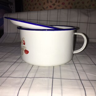 怀旧搪瓷饭缸 搪瓷碗餐具带盖饭盒 缸子老式吃饭碗带把手泡茶泡面