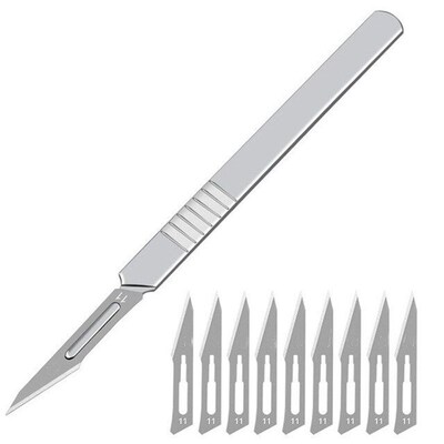 10pcs Carbon Steel Surgical Scalpel Blades + 1pc 11# /23# Ha