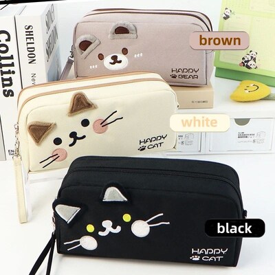 Black and white cat cute pencil bag Portable stationery bag