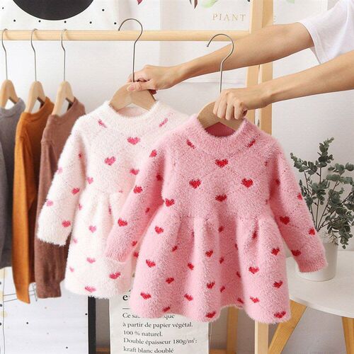 Girls Winter Imitation Mink Fleece Sweater Princess Dress Ba